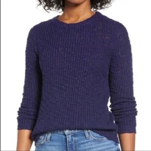 Ceny Womens Blue Open Knit Crew Neck Long Sleeve Sweater